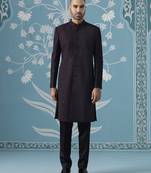 Purple self design silk sherwani