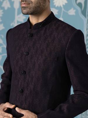 Purple self design silk sherwani 2