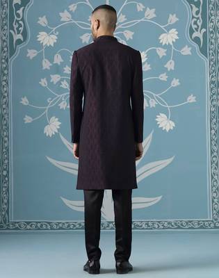 Purple self design silk sherwani 4