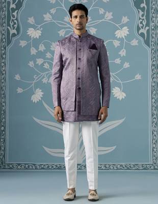 Purple self design silk indo western 1