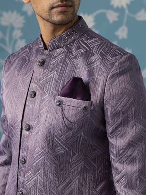 Purple self design silk indo western 2
