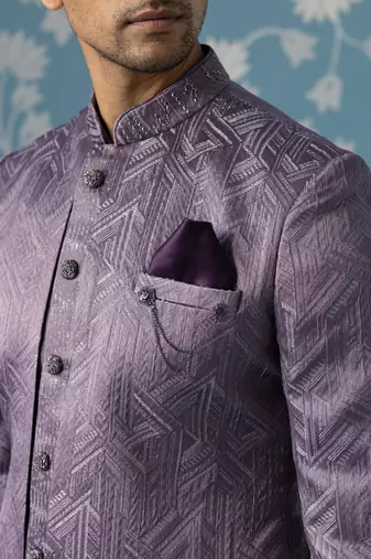 Purple self design silk indo western