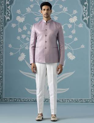 Lavender textured bandhgala suit 1