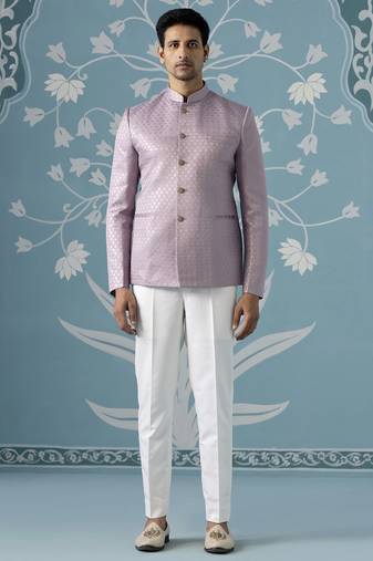 Lavender textured bandhgala suit