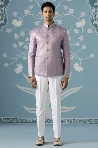 Lavender textured bandhgala suit
