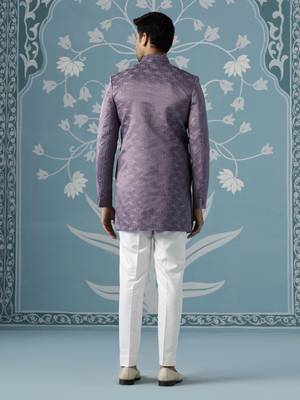 Purple self design silk indo western 4