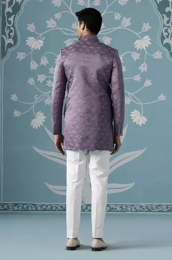 Purple self design silk indo western