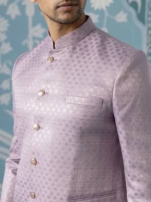 Lavender textured bandhgala suit 2