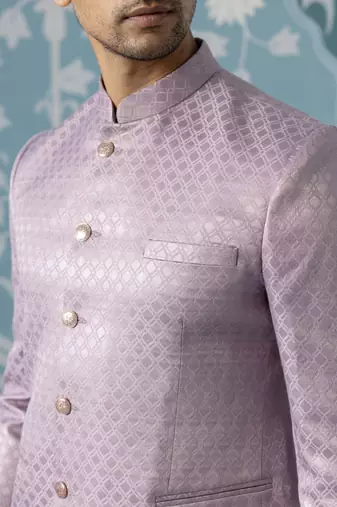 Lavender textured bandhgala suit