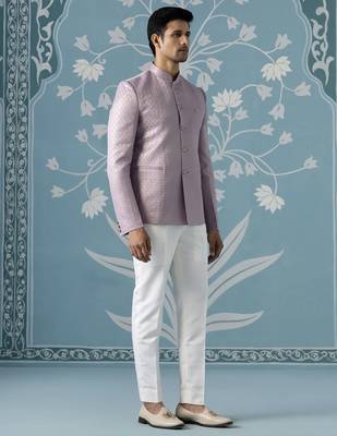 Lavender textured bandhgala suit 3