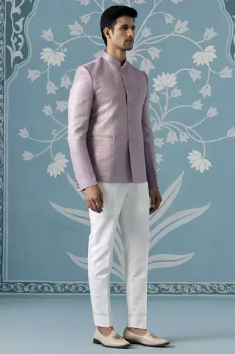 Lavender textured bandhgala suit