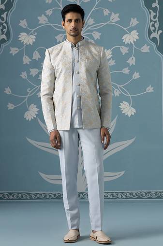 Blue embroidered cotton indo western