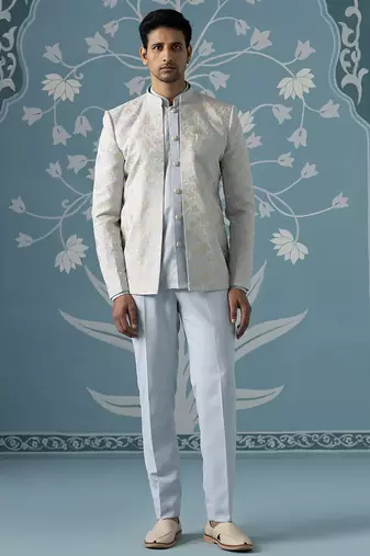 Blue embroidered cotton indo western