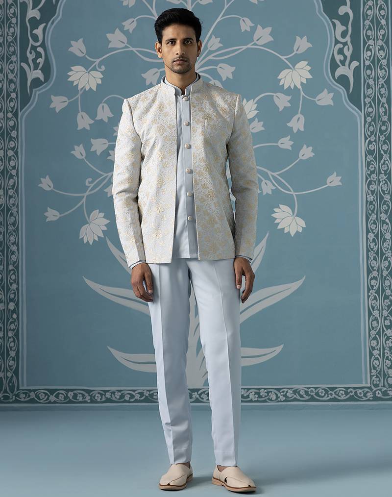 Blue embroidered cotton indo western