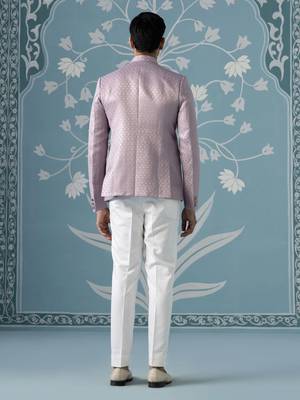 Lavender textured bandhgala suit 4
