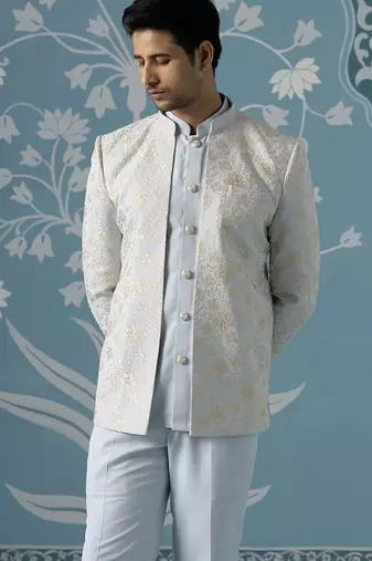 Blue embroidered cotton indo western
