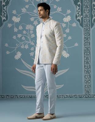 Blue embroidered cotton indo western 3