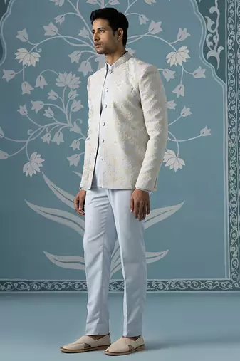 Blue embroidered cotton indo western