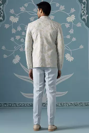 Blue embroidered cotton indo western