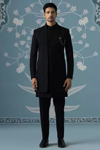 Black self design cotton indo western