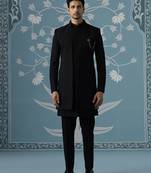 Black self design cotton indo western