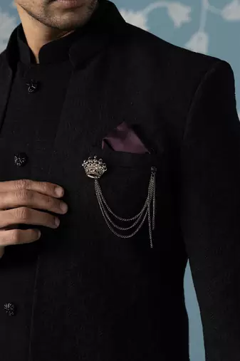 Black self design cotton indo western