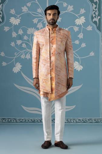 Orange embroidered polycotton indo western