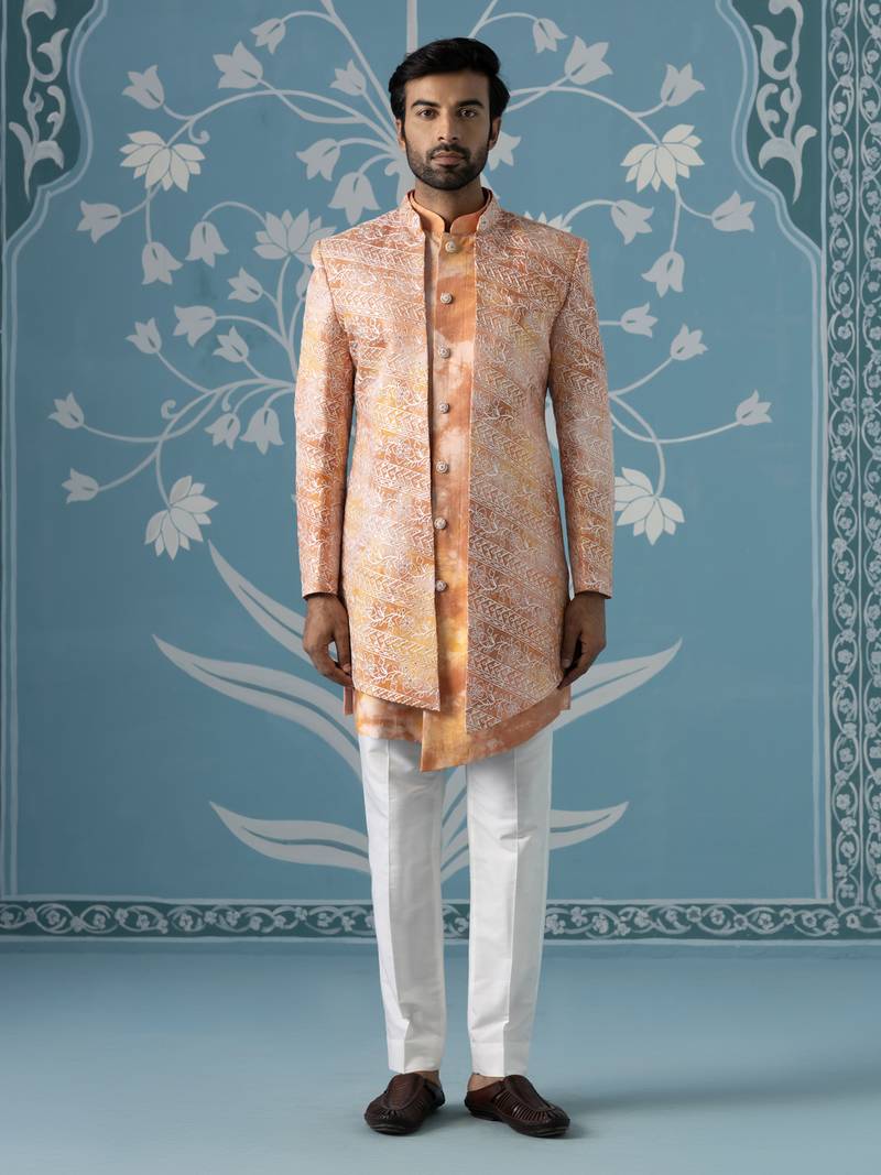 Orange embroidered polycotton indo western