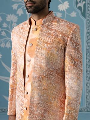 Orange embroidered polycotton indo western 2