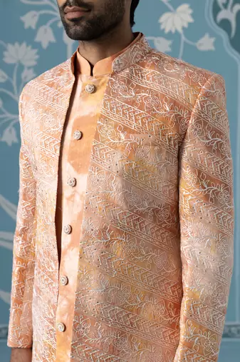 Orange embroidered polycotton indo western
