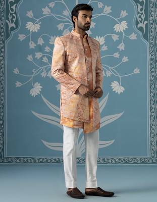 Orange embroidered polycotton indo western 3