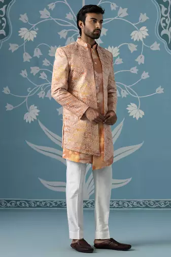 Orange embroidered polycotton indo western