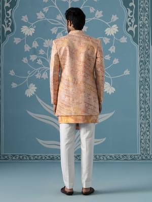 Orange embroidered polycotton indo western 4