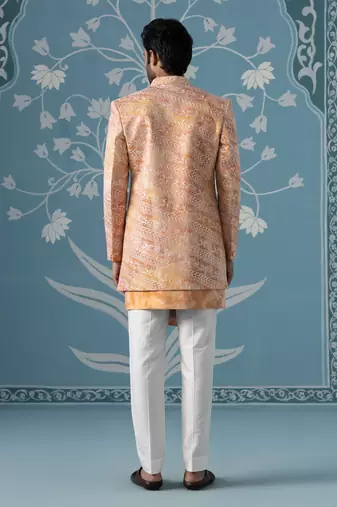 Orange embroidered polycotton indo western