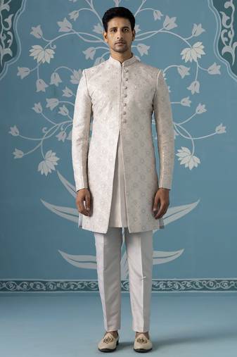 Grey embroidered polycotton indo western