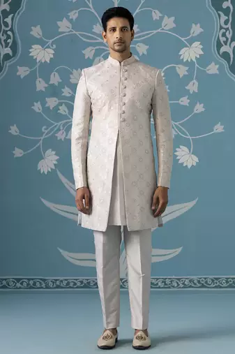 Grey embroidered polycotton indo western
