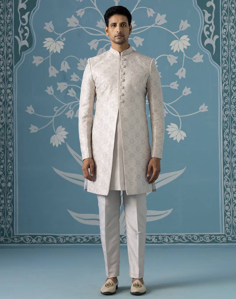 Grey embroidered polycotton indo western
