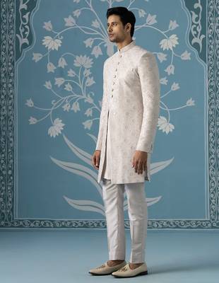 Grey embroidered polycotton indo western 3