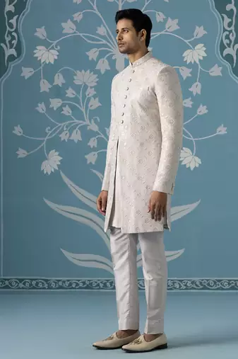 Grey embroidered polycotton indo western