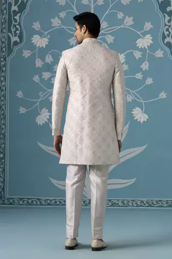 Grey embroidered polycotton indo western