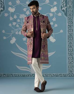 Purple embroidered polyester indo western 1