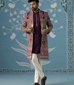 Purple embroidered polyester indo western