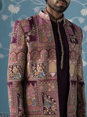 Purple embroidered polyester indo western 2