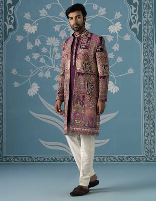 Purple embroidered polyester indo western 3