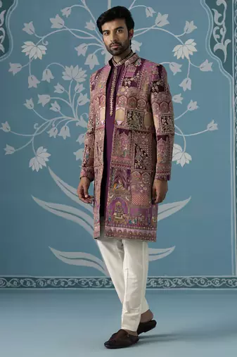 Purple embroidered polyester indo western