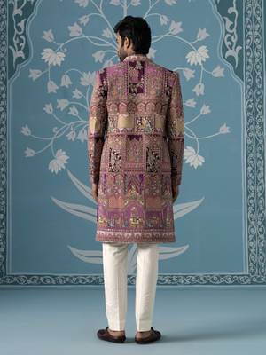 Purple embroidered polyester indo western 4