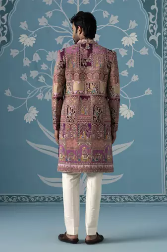 Purple embroidered polyester indo western