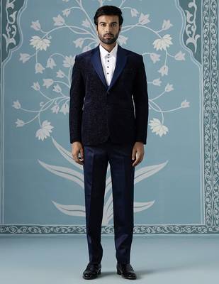 Blue double breasted blazer with shimmer set 1