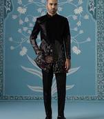 Black embroidered velvet sherwani
