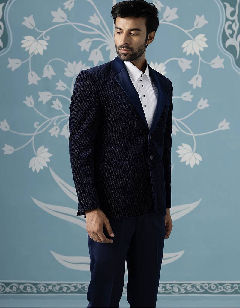 Blue double breasted blazer with shimmer set